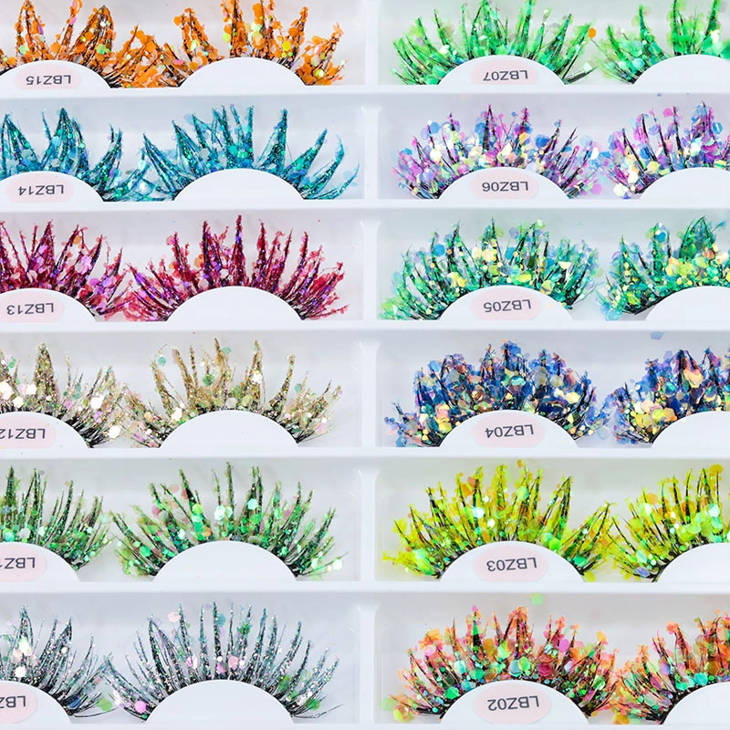 New Fluffy Glitter Colored Faux Mink Strip Lashes For Halloweens Cosplay Parties LM